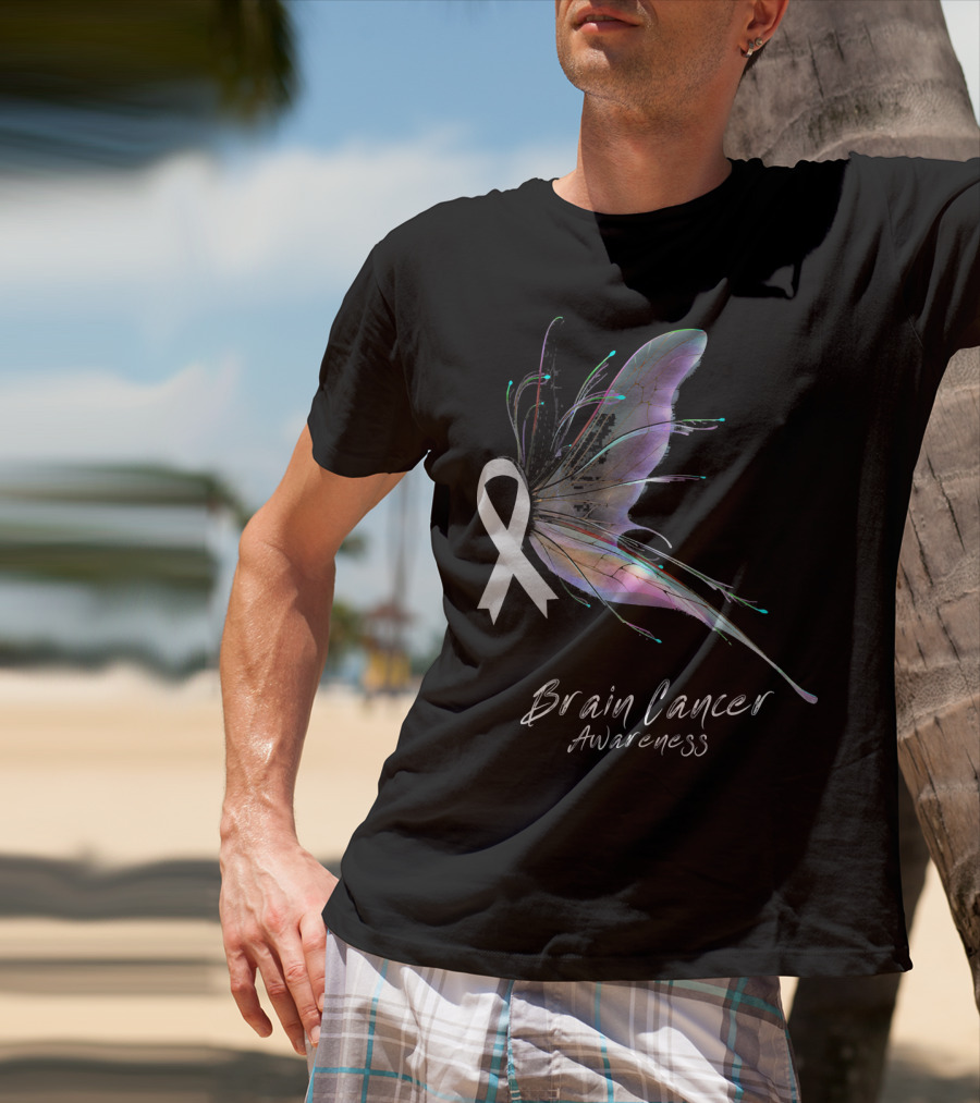 Brain Cancer Awareness Ribbon Butterfly T-Shirt