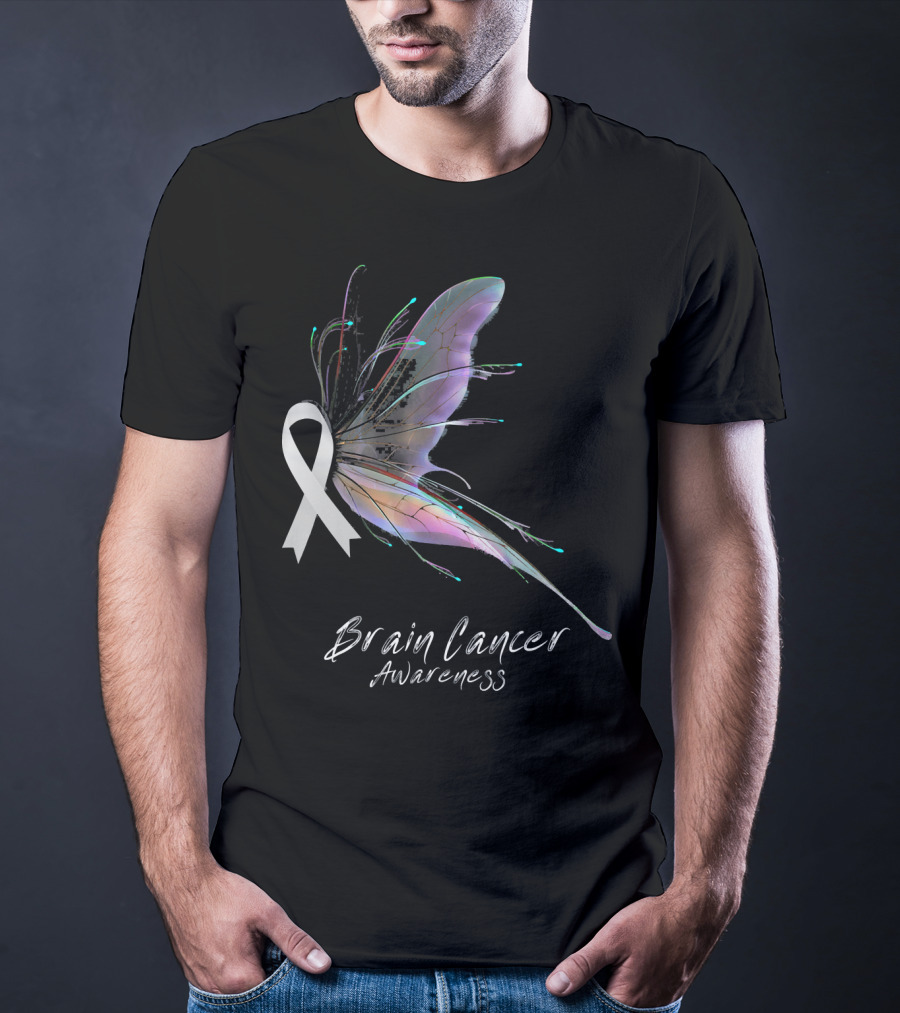 Brain Cancer Awareness Ribbon Butterfly T-Shirt