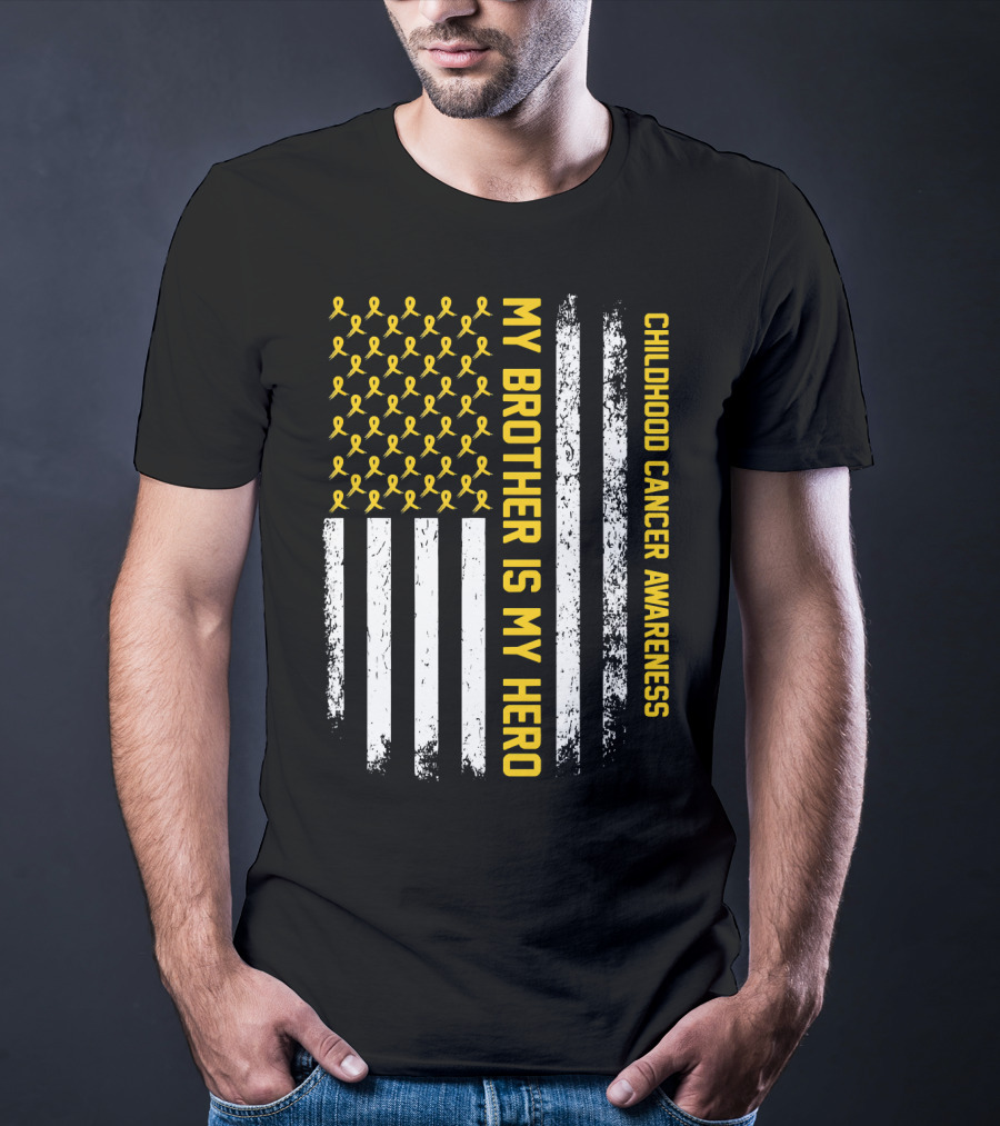 My Brother Is My Hero Childhood Cancer Awareness Ribbon Flag T-Shirt