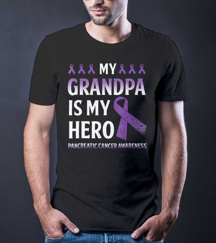 My Grandpa Is My Hero Pancreatic Cancer Awareness Purple Ribbons T-Shirt