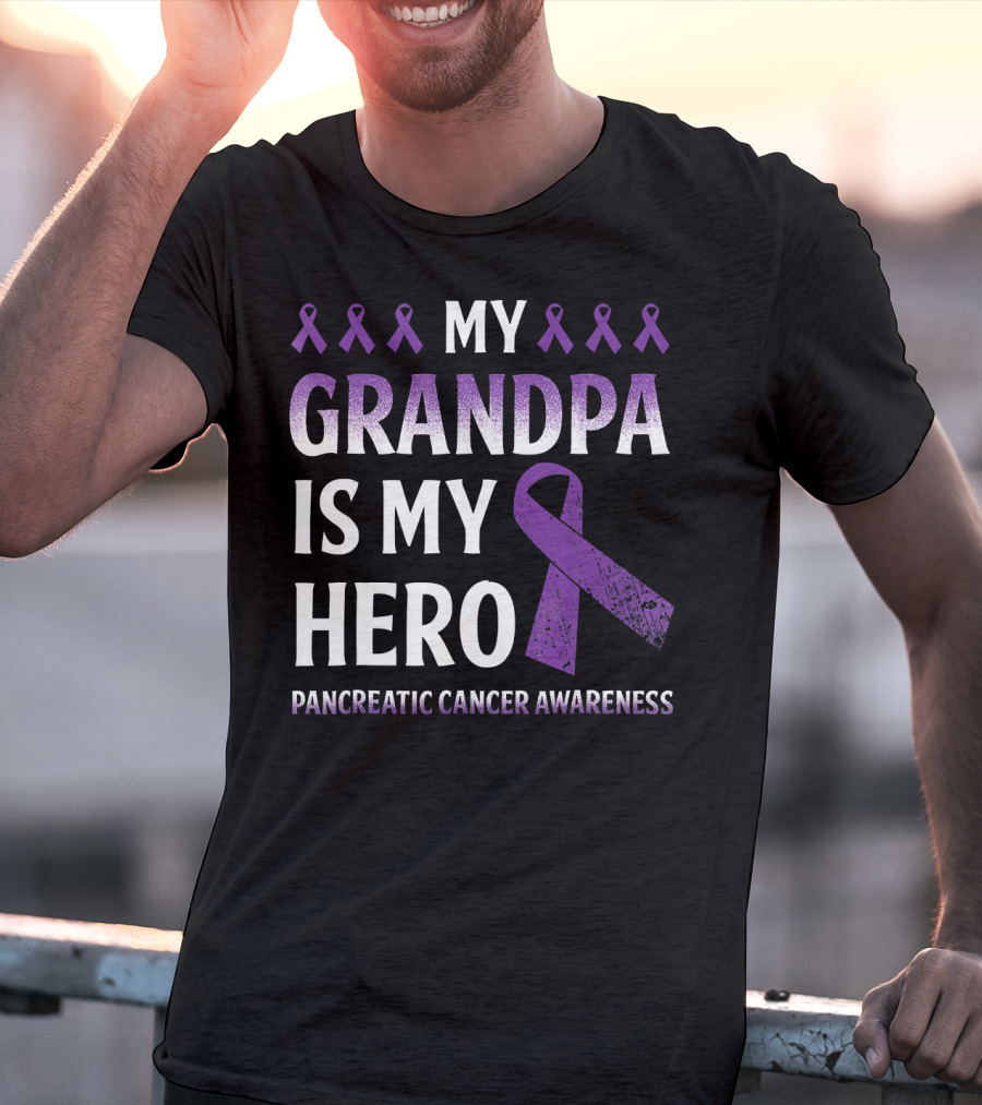 My Grandpa Is My Hero Pancreatic Cancer Awareness Purple Ribbons T-Shirt