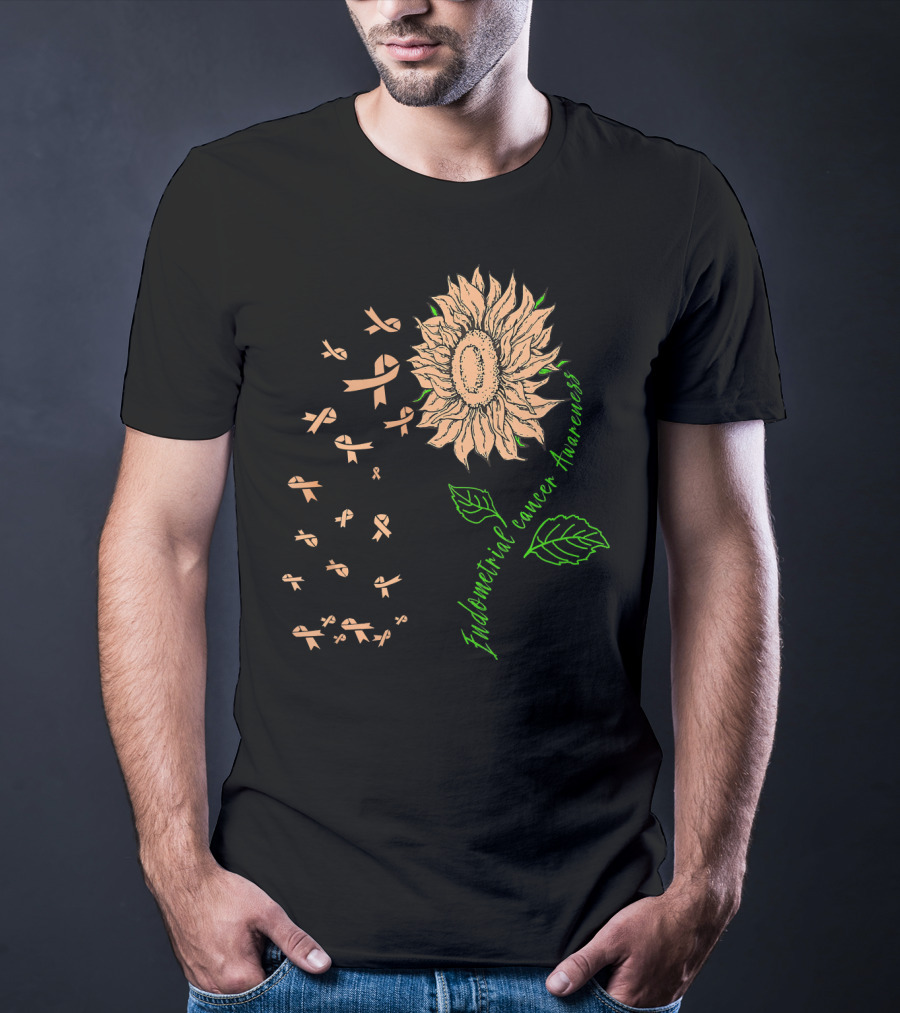 Sunflower Endometrial Cancer Awareness Ribbon Blossoms T-Shirt