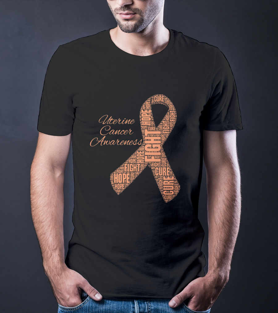 Uterine Cancer Awareness Ribbon With Fight Hope Cure Text T-Shirt