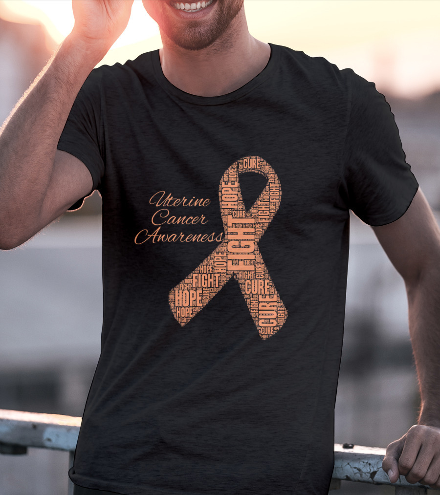 Uterine Cancer Awareness Ribbon With Fight Hope Cure Text T-Shirt