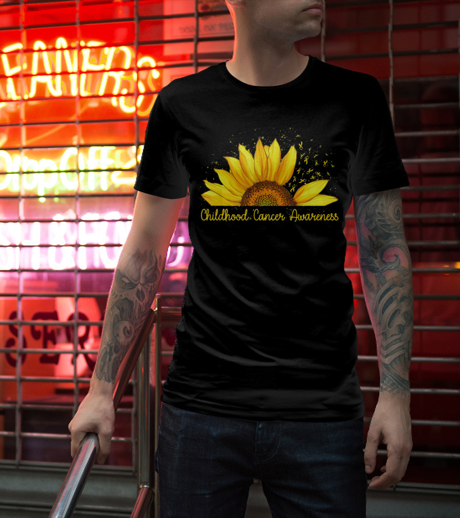 Hippie Sunflower Childhood Cancer Awareness Yellow T-Shirt
