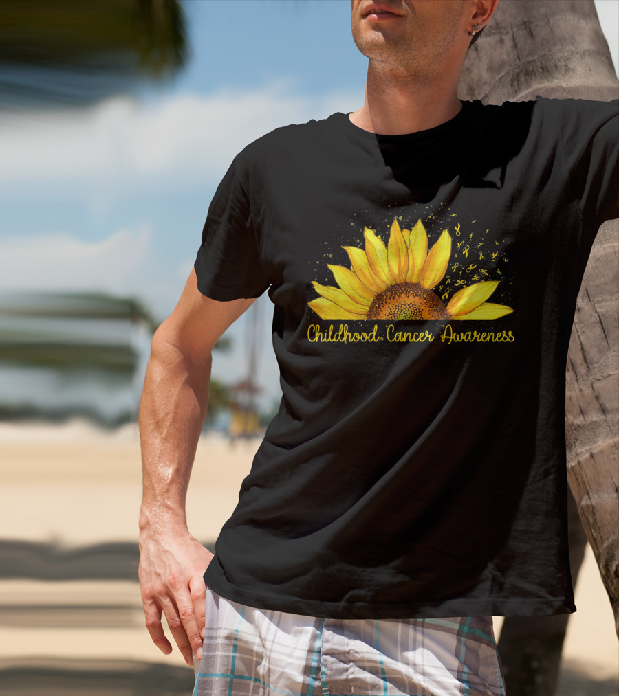 Hippie Sunflower Childhood Cancer Awareness Yellow T-Shirt