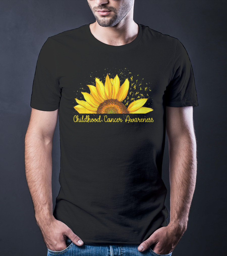 Hippie Sunflower Childhood Cancer Awareness Yellow T-Shirt