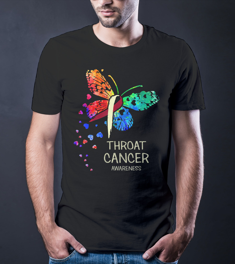 Throat Cancer Awareness Ribbon Butterfly Colorful T-Shirt