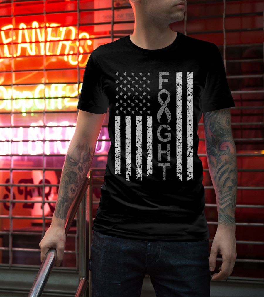 Brain Cancer Awareness Fight American Flag T-Shirt