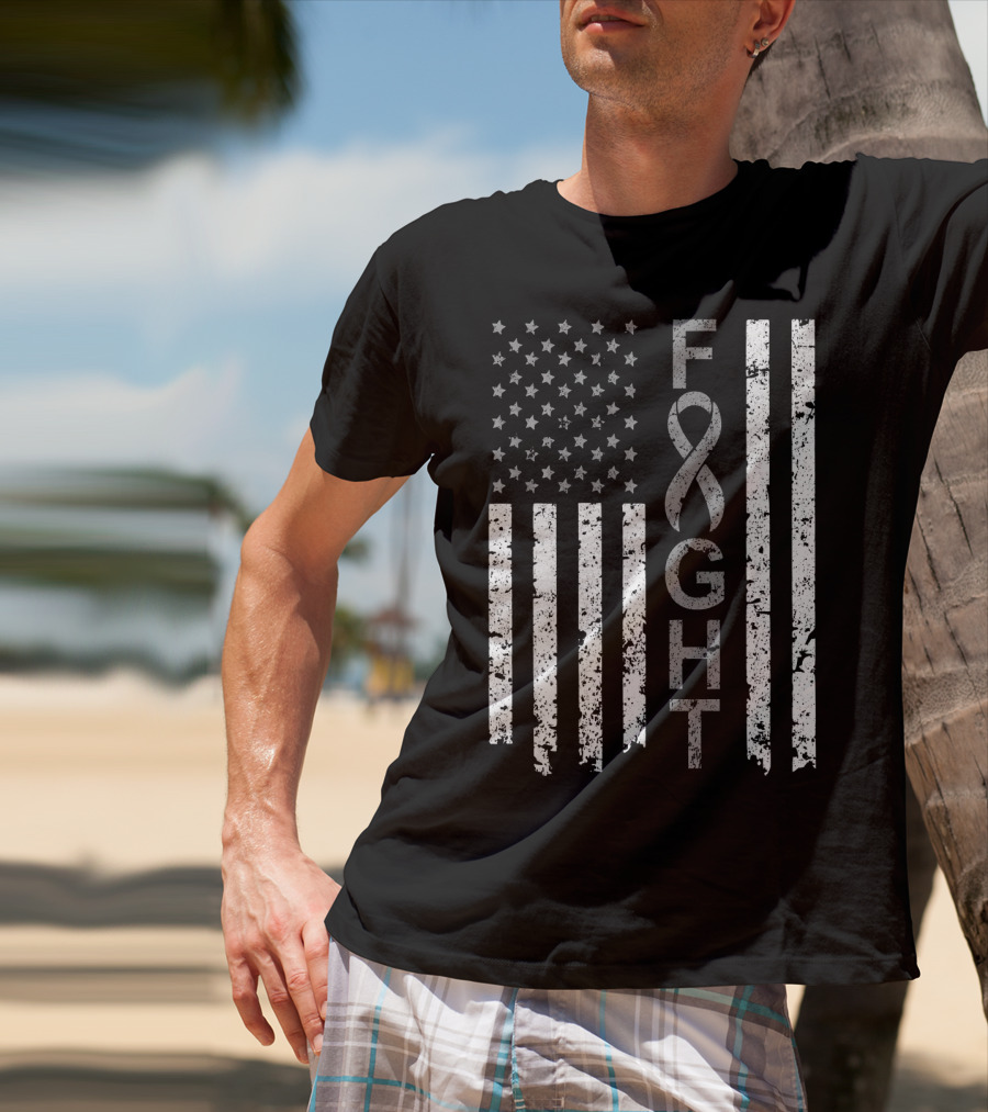 Brain Cancer Awareness Fight American Flag T-Shirt