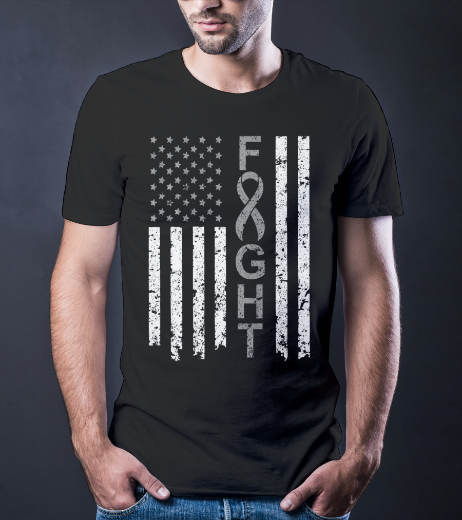 Brain Cancer Awareness Fight American Flag T-Shirt