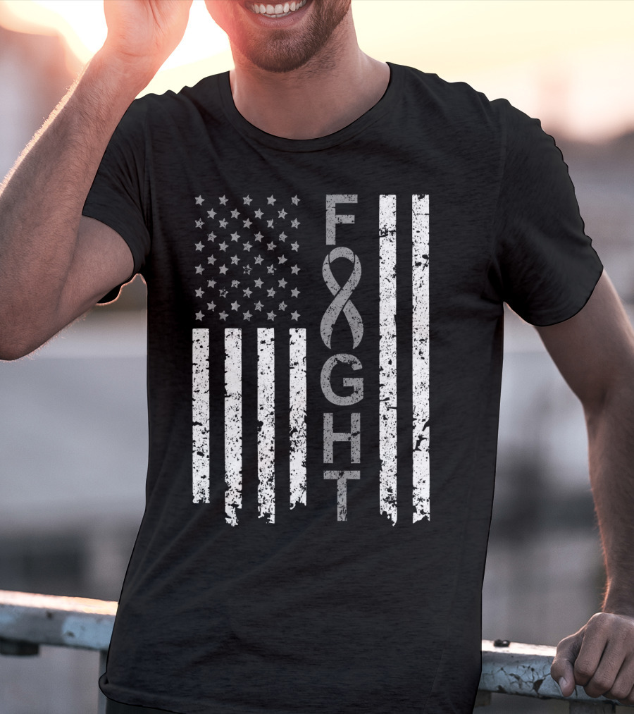 Brain Cancer Awareness Fight American Flag T-Shirt