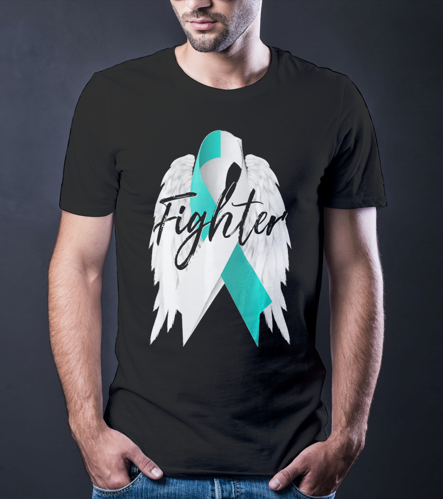Cervical Cancer Fighter Teal Ribbon With Angel Wings T-Shirt