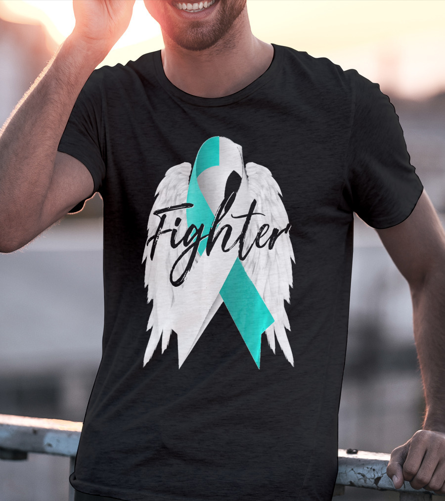 Cervical Cancer Fighter Teal Ribbon With Angel Wings T-Shirt