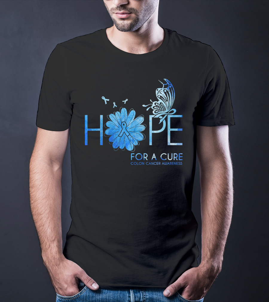 Hope For A Cure Colon Cancer Awareness Butterfly Ribbon T-Shirt