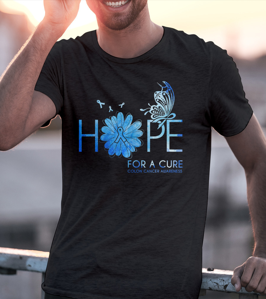 Hope For A Cure Colon Cancer Awareness Butterfly Ribbon T-Shirt