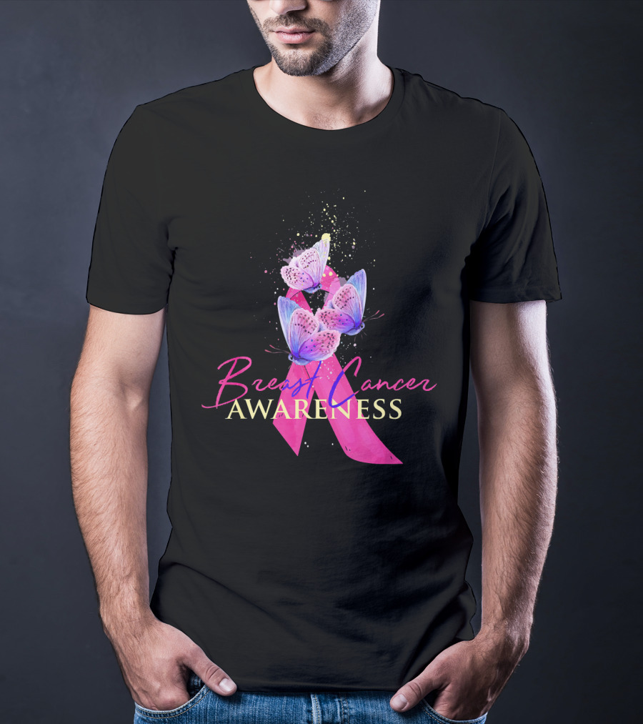 Breast Cancer Awareness Pink Ribbon Butterfly T-Shirt