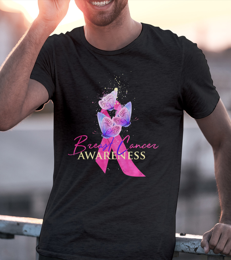 Breast Cancer Awareness Pink Ribbon Butterfly T-Shirt