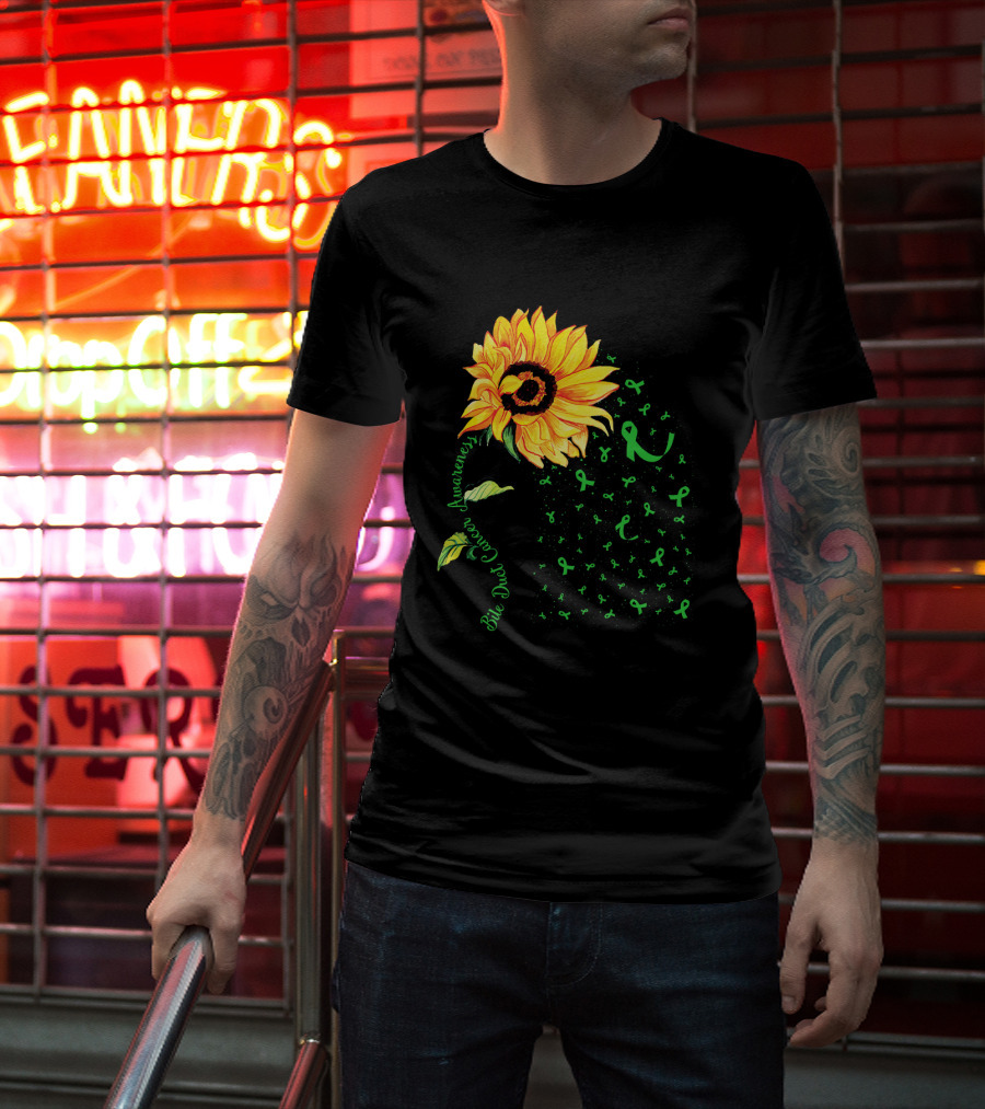 Sunflower Bile Duct Cancer Awareness Ribbon Green T-Shirt