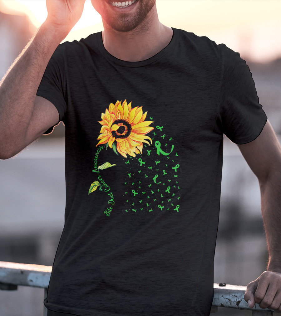 Sunflower Bile Duct Cancer Awareness Ribbon Green T-Shirt