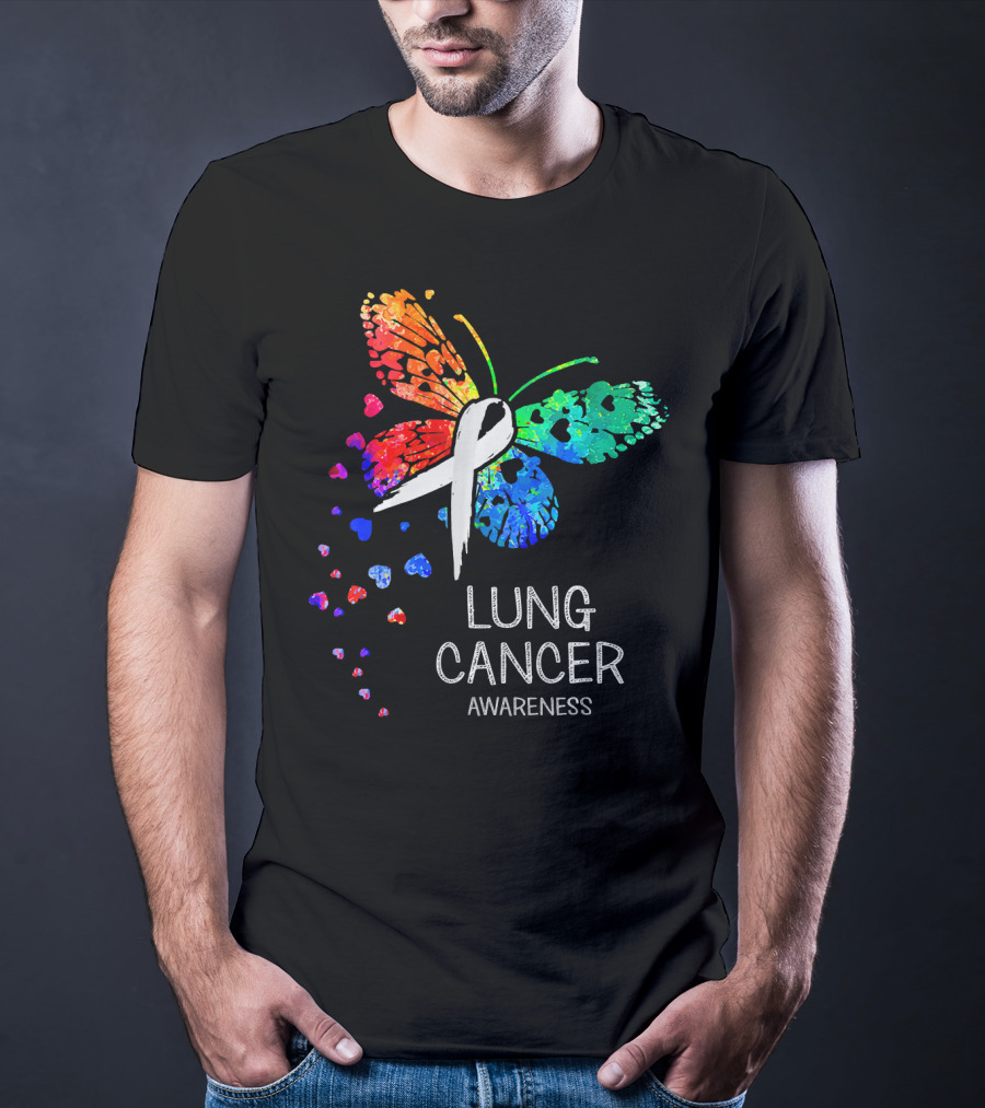 Lung Cancer Awareness Rainbow Butterfly T-Shirt