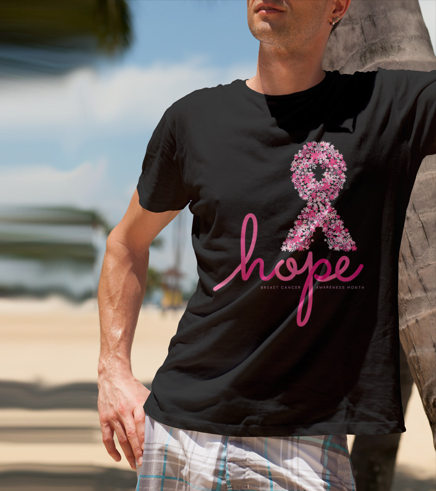 Hope Breast Cancer Awareness Month Pink Ribbon Floral T-Shirt