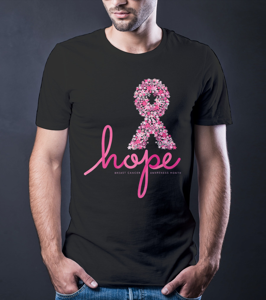 Hope Breast Cancer Awareness Month Pink Ribbon Floral T-Shirt