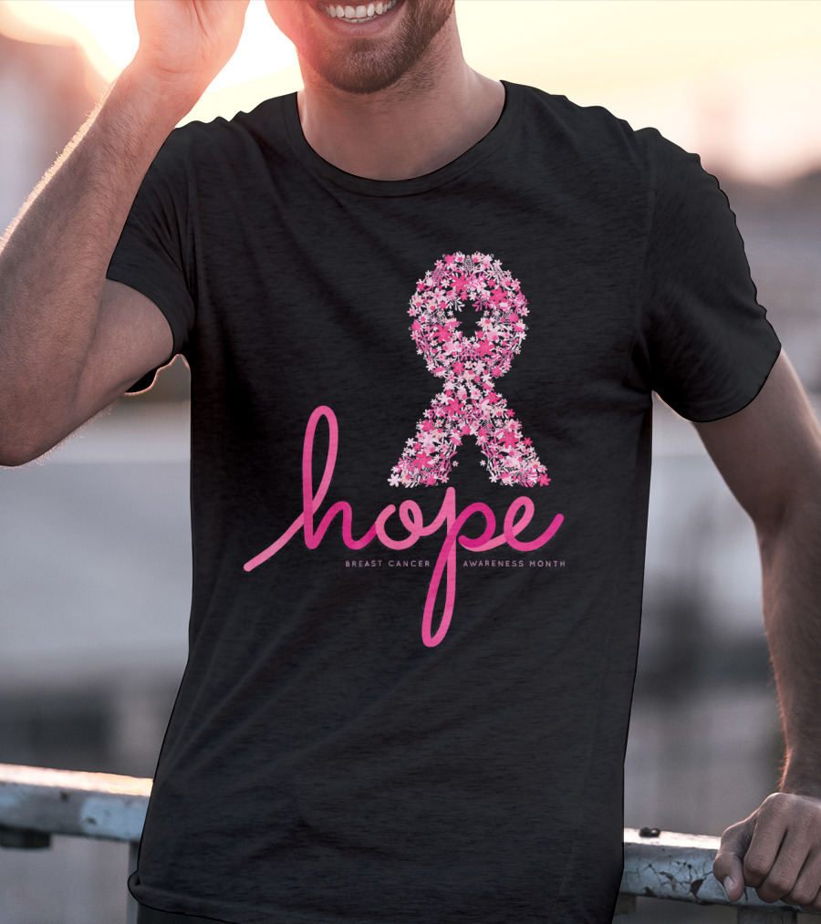 Hope Breast Cancer Awareness Month Pink Ribbon Floral T-Shirt