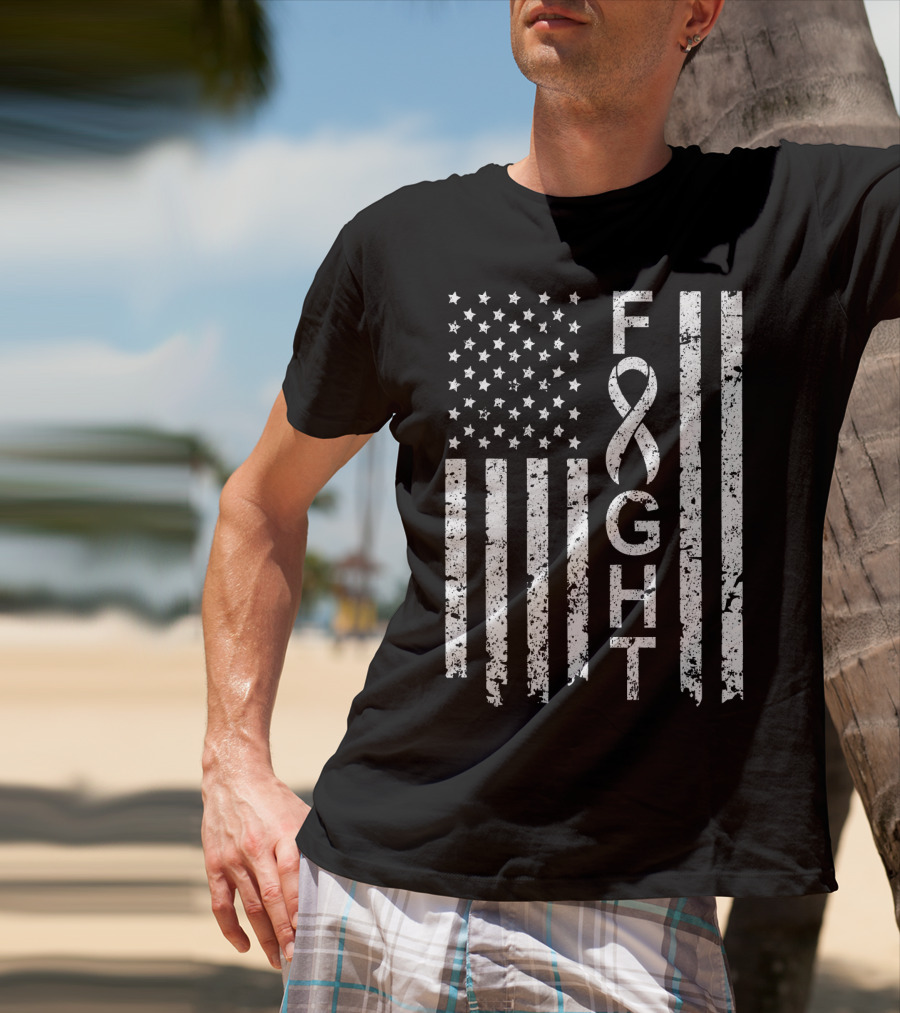 Lung Cancer Awareness American Flag Fight T-Shirt