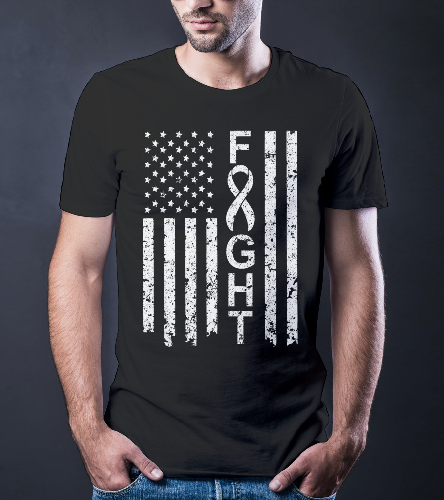 Lung Cancer Awareness American Flag Fight T-Shirt