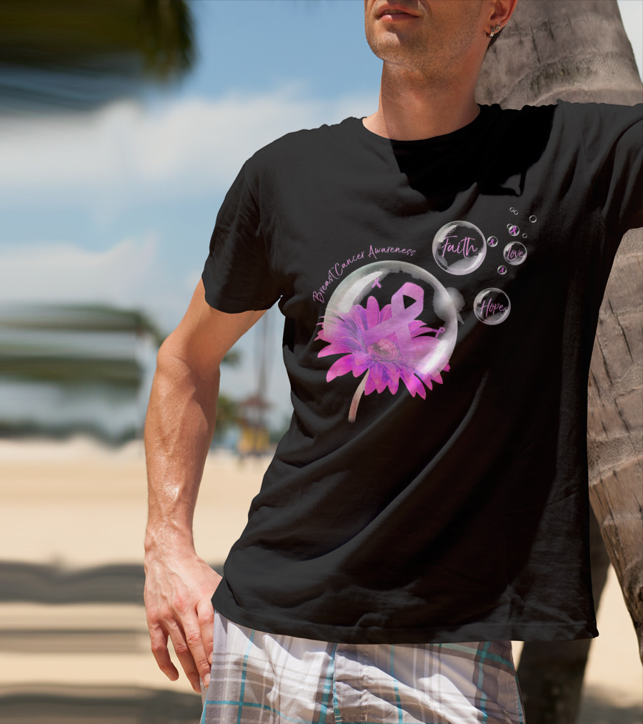 Breast Cancer Awareness Faith Hope Love Flower T-Shirt