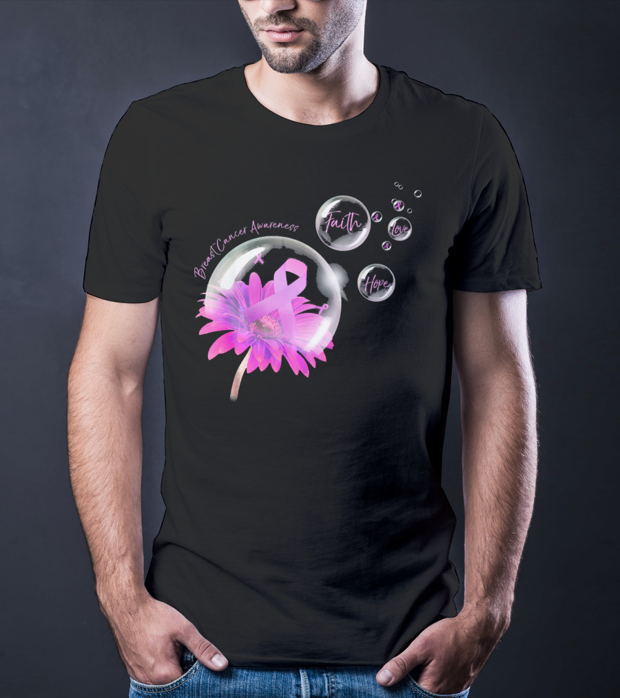 Breast Cancer Awareness Faith Hope Love Flower T-Shirt
