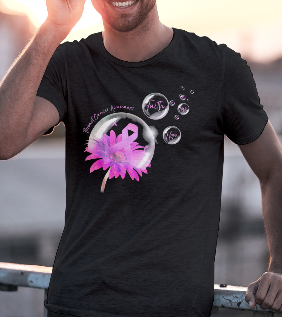 Breast Cancer Awareness Faith Hope Love Flower T-Shirt