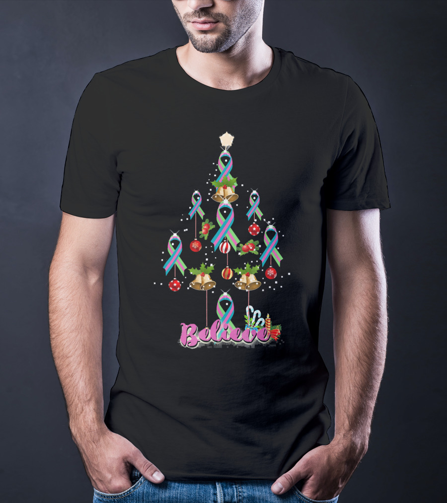 Believe Christmas Tree Metastatic Breast Cancer Awareness T-Shirt