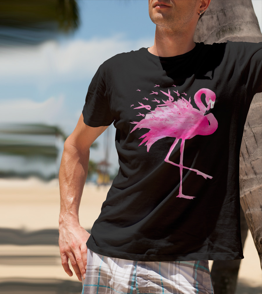Flamingo Pink Ribbon Breast Cancer Awareness T-Shirt