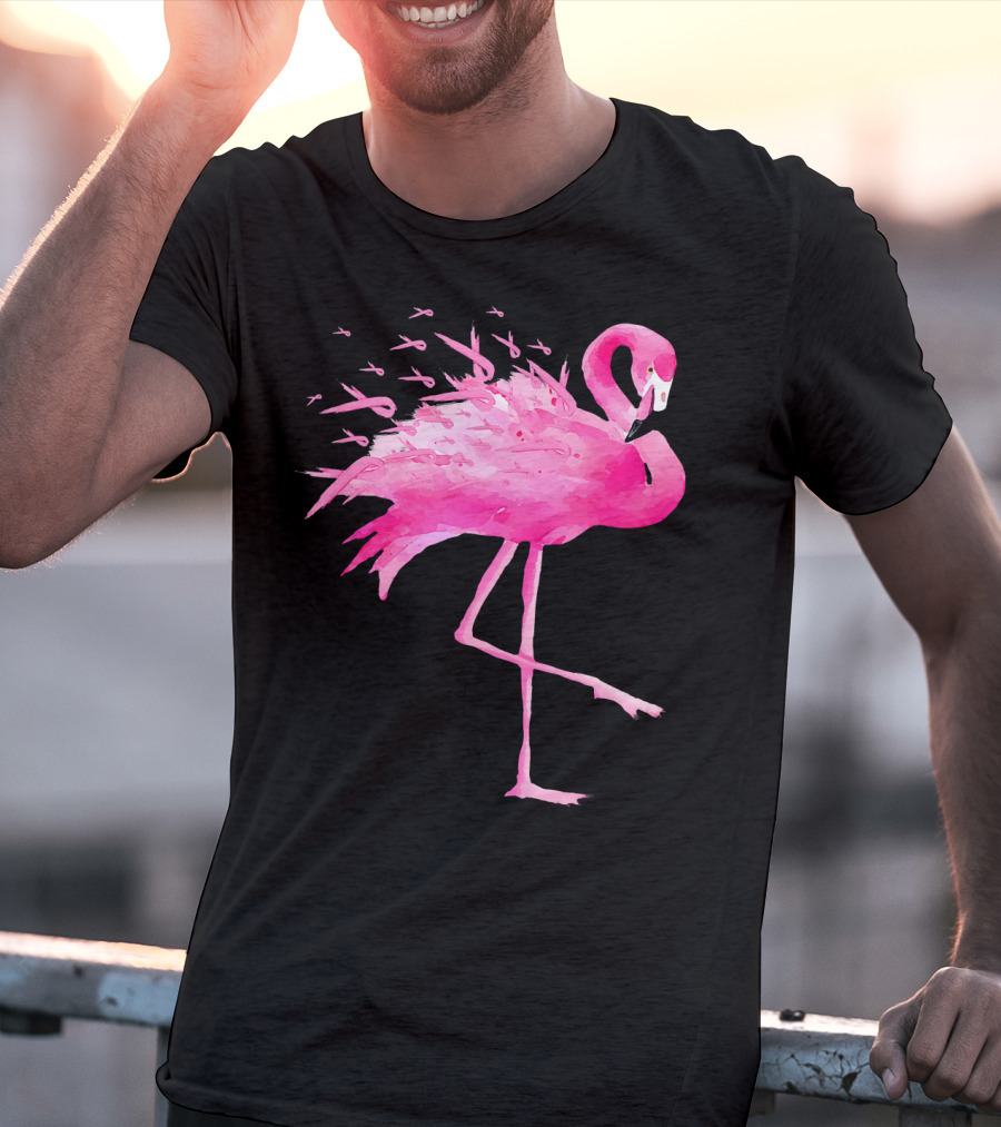 Flamingo Pink Ribbon Breast Cancer Awareness T-Shirt