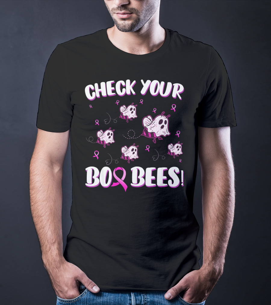 Check Your Boo Bees Breast Cancer Awareness Funny Ghost Bees T-Shirt