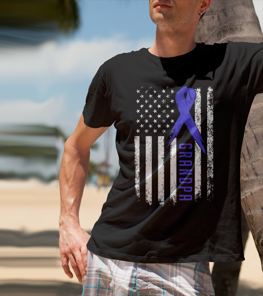 Grandpa American Flag Colon Cancer Awareness T-Shirt