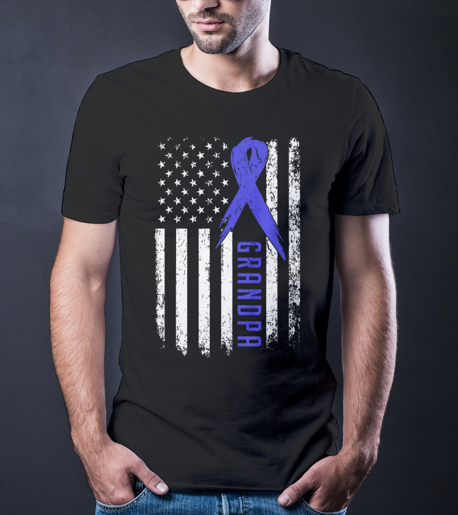 Grandpa American Flag Colon Cancer Awareness T-Shirt