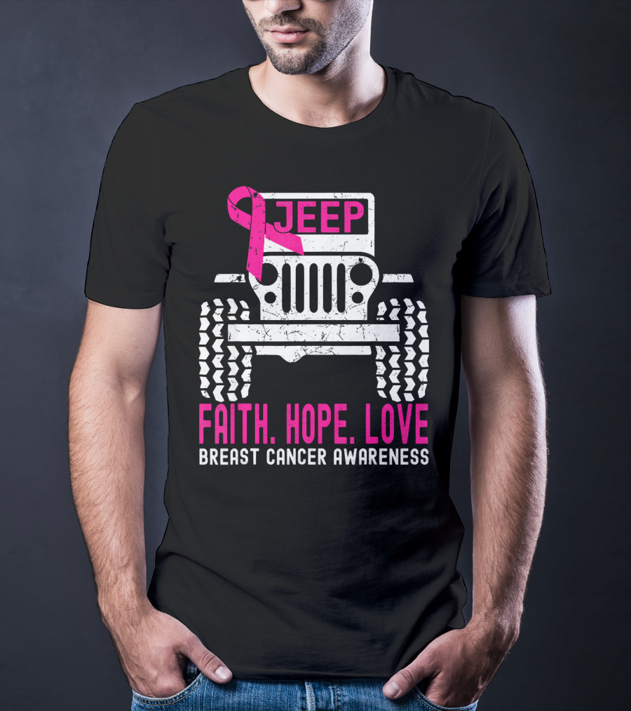 Jeep Faith Hope Love Breast Cancer Awareness T-Shirt
