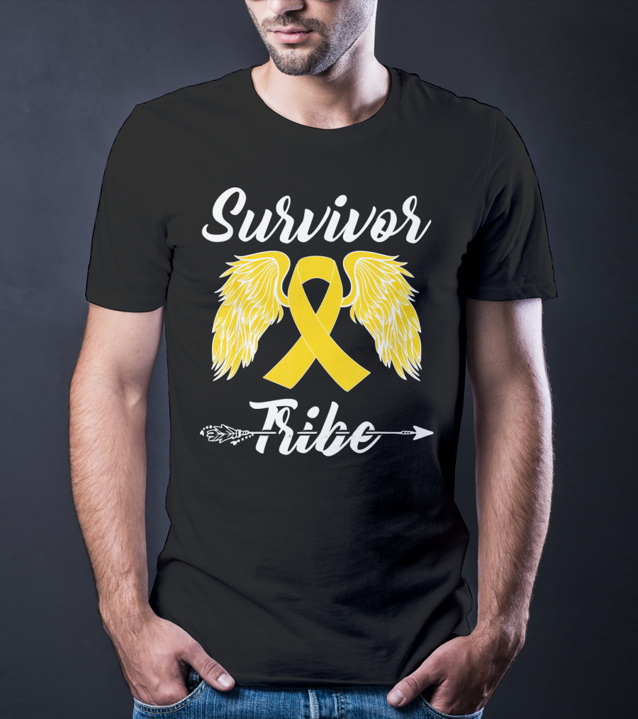 Survivor Tribe Childhood Cancer Awareness Yellow Ribbon Wings T-Shirt
