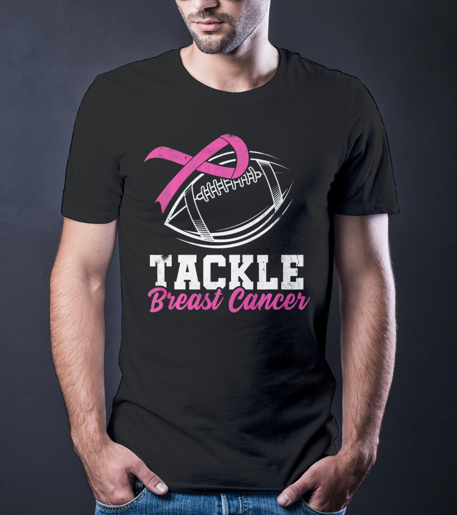 Tackle Breast Cancer Football Awareness Pink T-Shirt