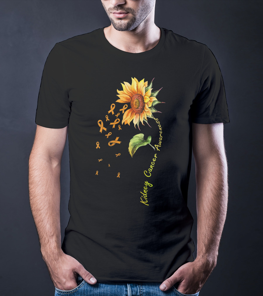 Kidney Cancer Awareness Sunflower With Yellow Ribbons T-Shirt