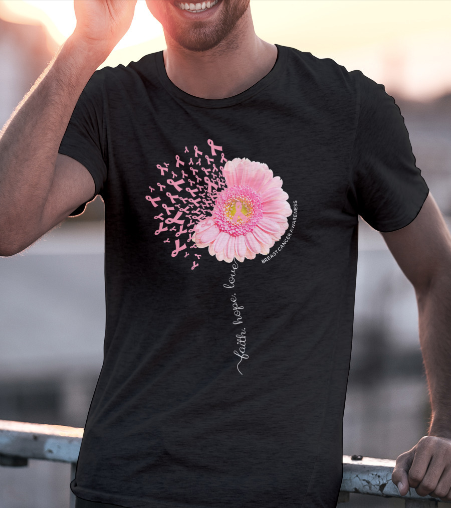 Faith Hope Love Dandelion Daisy Breast Cancer Awareness T-Shirt