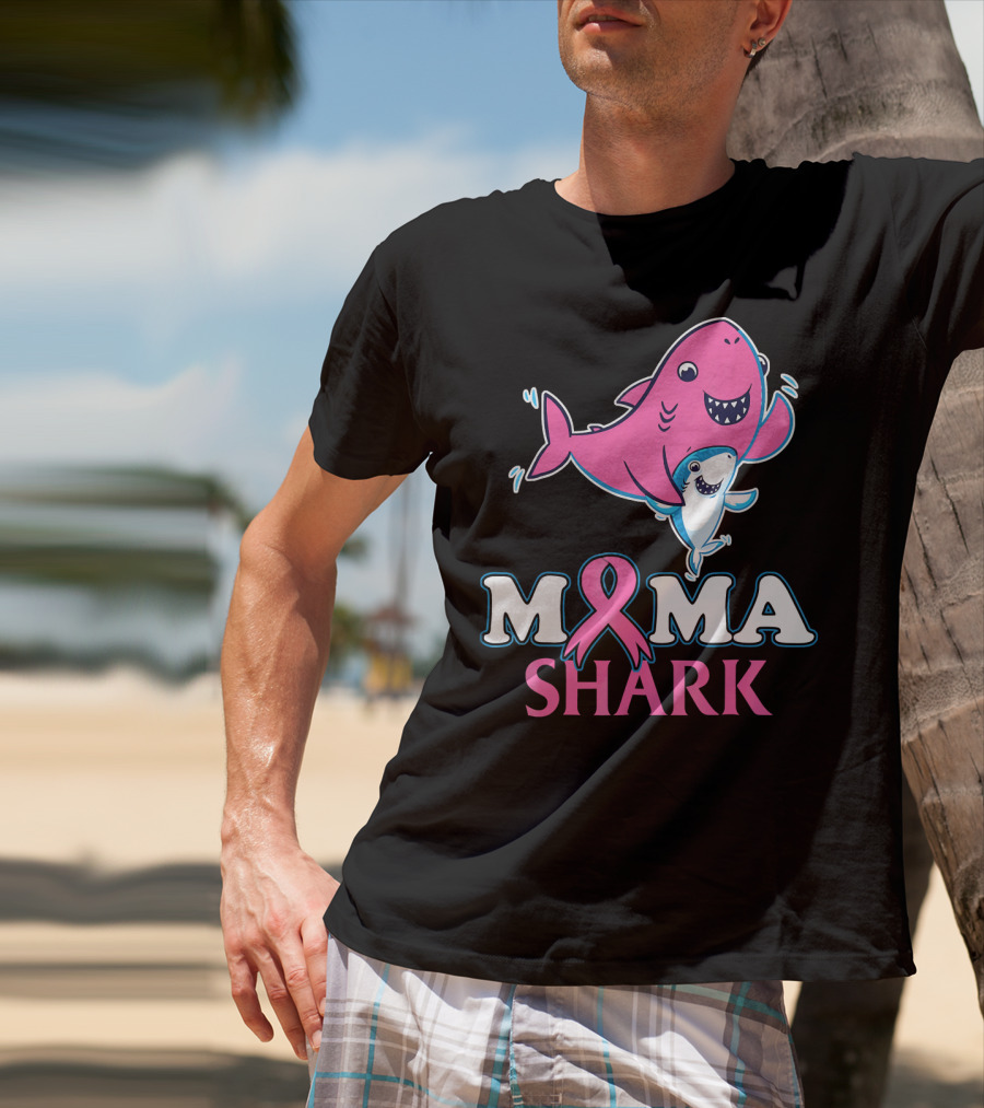 Mama Shark Breast Cancer Awareness Pink T-Shirt