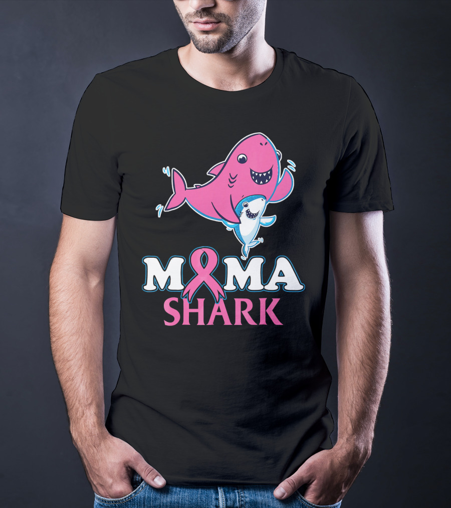 Mama Shark Breast Cancer Awareness Pink T-Shirt