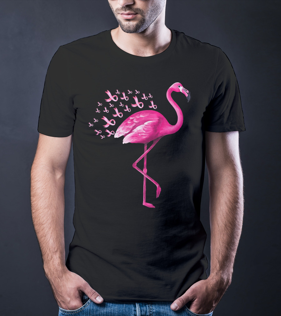 Pink Flamingo With Breast Cancer Awareness Ribbons T-Shirt