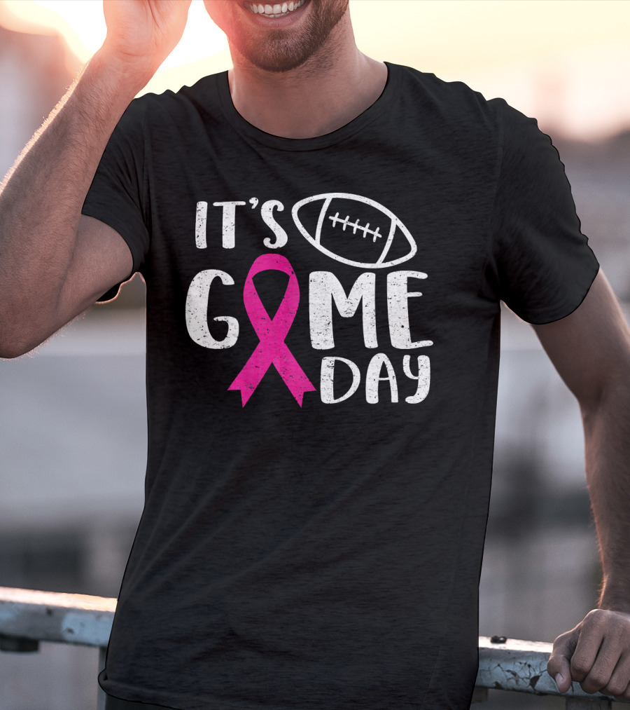 It's Game Day Breast Cancer Awareness Football Pink T-Shirt