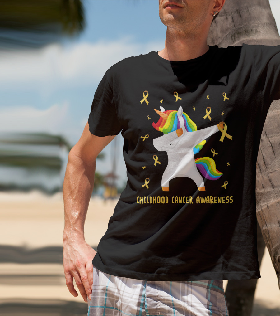 Childhood Cancer Awareness Unicorn Rainbow Ribbons T-Shirt
