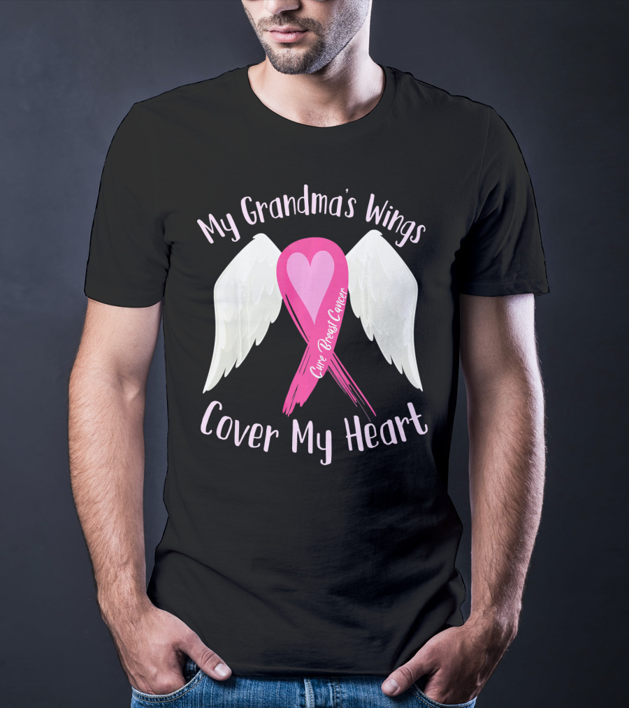 My Grandma's Wings Cure Breast Cancer Cover My Heart T-Shirt